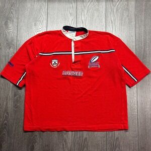 Vintage Barbarian Rugby Shirt Men's XL Red Heavy Cotton Thick 90s Ontario Ranger